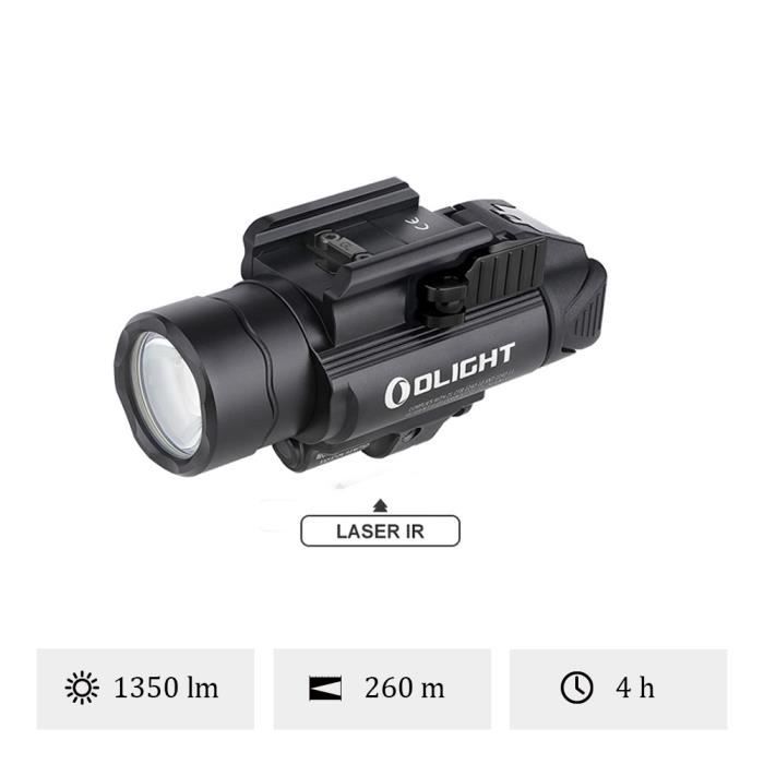 OLIGHT Baldr IR Lampe AIRSOFT Puissante 1350 Lumens Portée 260 Mètres Lampe LED blanche et Laser IR Précis Avec Batteries CR123A