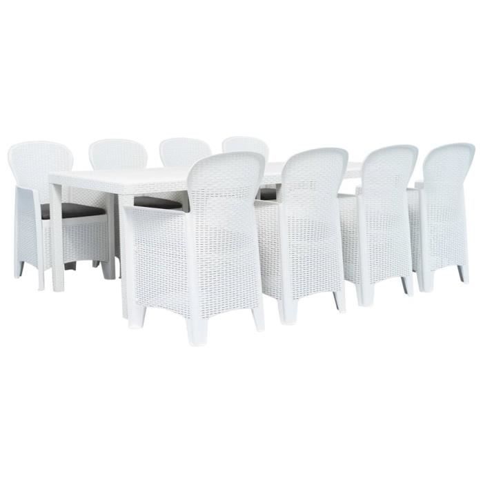 Meuble à dîner d'extérieur 9pcs Salon De Jardin Plastique Blanc Aspect de rotin