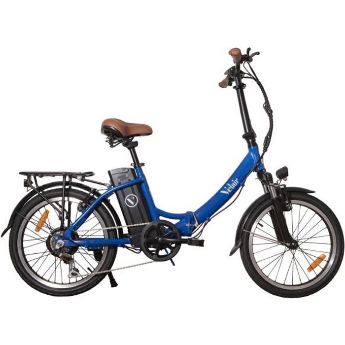 Vélo électrique pliable 20'' - Velair - Shimano 6 Vitesses - Freins à patins - Autonomie 60 km - Cadre aluminium - Bleu