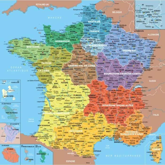 Puzzle en bois 24 pièces : Carte de France des régions aille Unique Coloris Unique