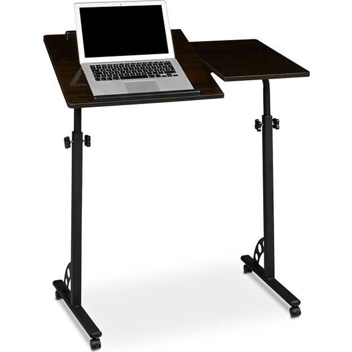 Relaxdays Table ordinateur portable HxlxP: 110 x 80 x 50 cm hauteur réglable roulettes table bout de canapé table de lit bureau