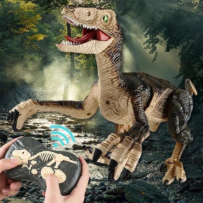 SHOP-STORY - VELOCIRAPTOR BROWN : Dinosaure Télécommandé avec Lumières et Sons