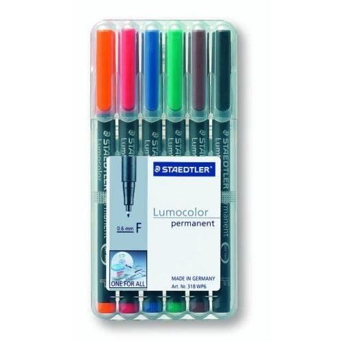 Staedtler - Lumocolor - Boîte de 6 feutres universels permanents - Couleurs assorties - Pointe 0,6 mm