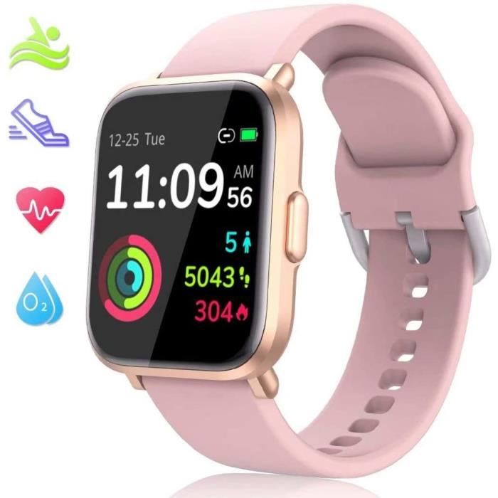 Montre Connectée Femmes Montre Intelligente Homme Montre Sport Avec 18 Modes Sportifs IP68 Etanche pour Android iOS-Rose