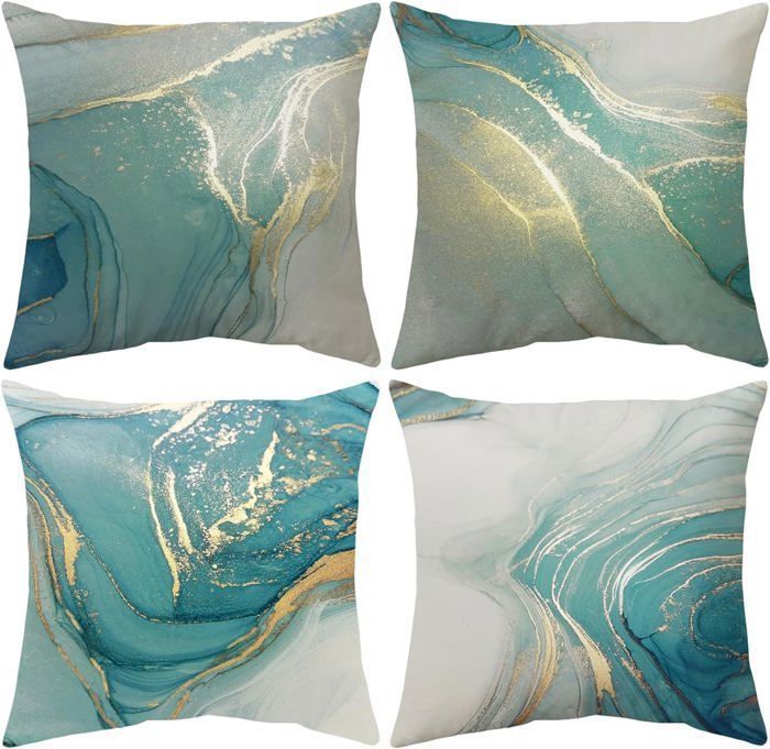 Housse de Coussin 45x45cm Lot de 4 Housses de Coussin Taie doreiller Décoratif Canapé pour Chambre Chaise Lit Jardin Bleu
