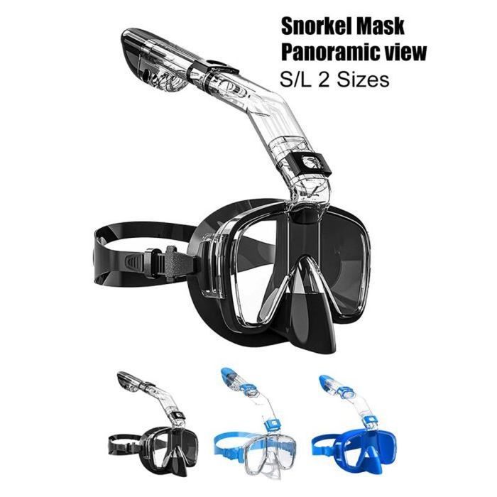 Kit De Plongée Odoland 3 En 1 – Masque 180° Anti-buée, Tuba 100% Sec, Palmes Réglables – Sac Filet Inclus – Adulte Et Ado, Bleu Clair Taille 36-41