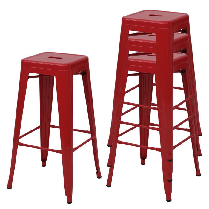 Lot de 4 tabourets de bar comptoir chaise de bar design industriel empilable en metal rouge 04_0005228 Lot de 4 tabourets de bar comptoir chaise de bar design industriel empilable en metal rouge 04_0005228