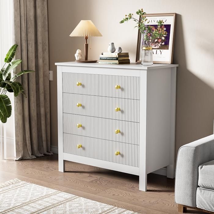 Buffet Armoire De Rangement Avec Poignées Dorées Peut Être Utilisée Comme Meuble À Chaussures Ou Commode 79 X 39.5 X 80.5 Blanc