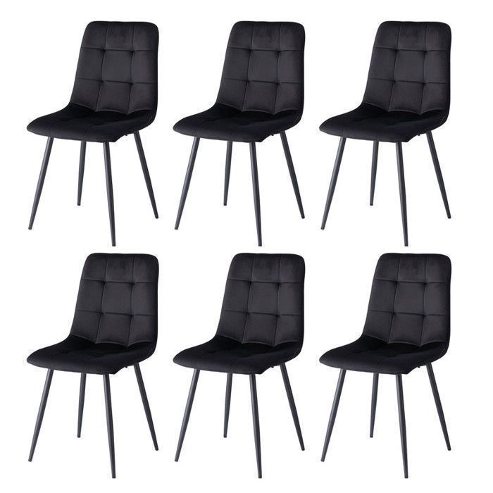 Lot de 6 chaises - Velours hollandais - Style vintage chaises de salle à manger ergonomiques - 44 Lx41 Px50 H cm - noir