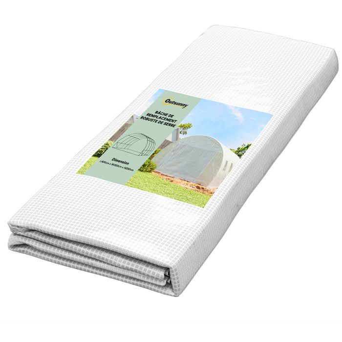 Bâche de rechange serre tunnel - Outsunny - 12 m² - en polyéthylène anti-UV imperméable - porte enroulable zippée 8 fenêtres - blanc