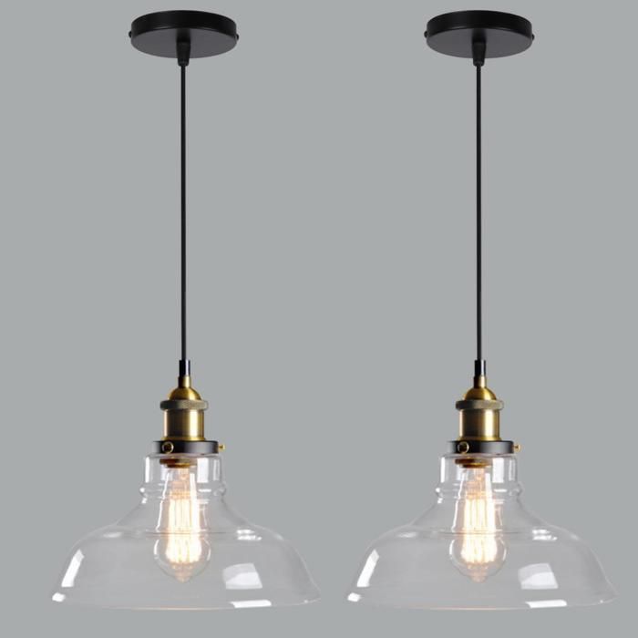 Diday 2pcs Suspension Luminaire IndustrielLustre Vintage Abat-jour en Verre E27 Lampe de Plafond Style Edison pour Salon Chambre