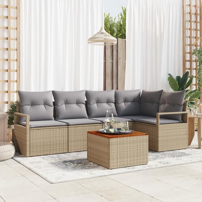 Ensemble de Canapé de Jardin avec Coussins Beige Poly Rattan Acacia Canapé de Jardin 2 Places avec Rangement & Coussins 3356376