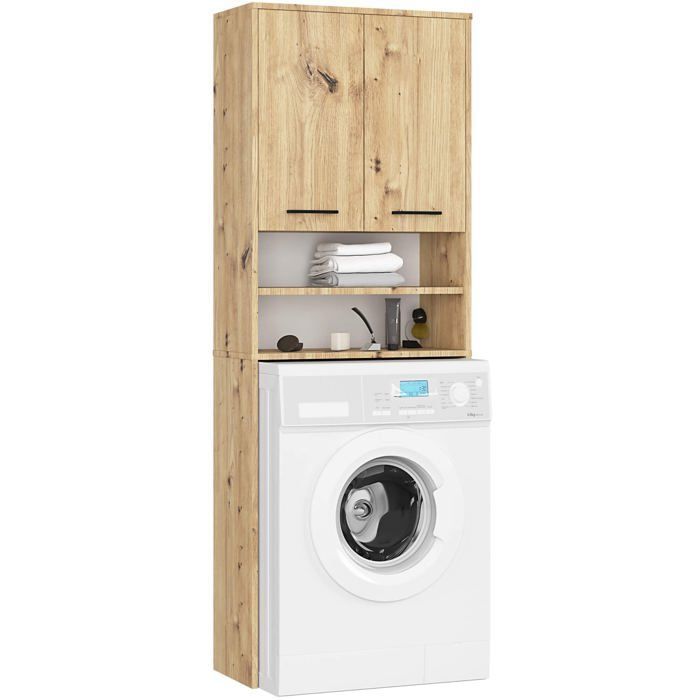 Meuble pour machine à laver AKORD FIN Chêne Artisan 64 cm 2 portes 4 étagères 64x30x180 cm