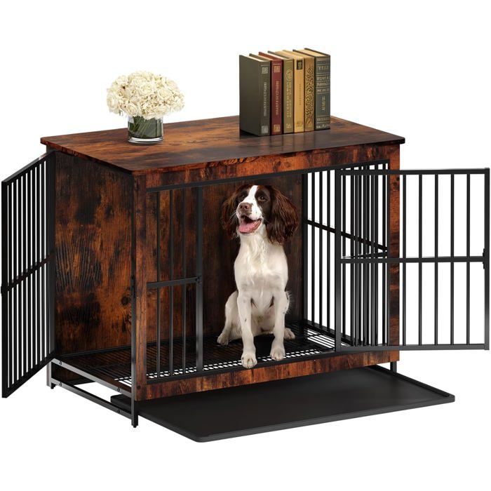 Comparer les prix de Cage pour Chien en Bois cage Dintérieur Pour Chien avec Double Porte et Tapis Moelleux Meuble pour Chien 975L x 59B x 775H cm