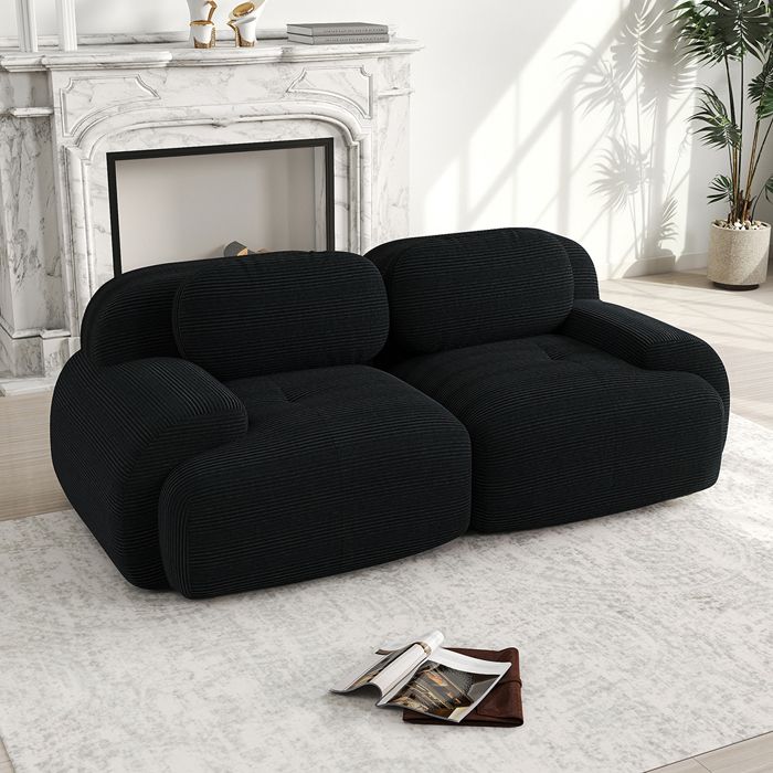 Canapé Modulable 2 places sans montage Noir - 82 velours côtelé avec accoudoirs incurvés rembourrage hautement élastique Canapé Modulable 2 places sans montage Noir - 82 velours côtelé avec accoudoirs incurvés rembourrage hautement élastique