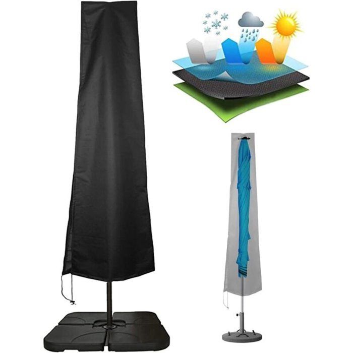 Housse de parasol avec mât - grand parasol déporté - protection pour parasol rond et carré de 3 à 4 m en Oxford 210D résistante au