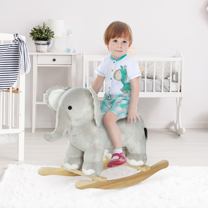 Cheval à Bascule Éléphant AIYAPLAY – Jouet En Peluche Avec Sons, Poignées, Pour 2-4 Ans, Gris