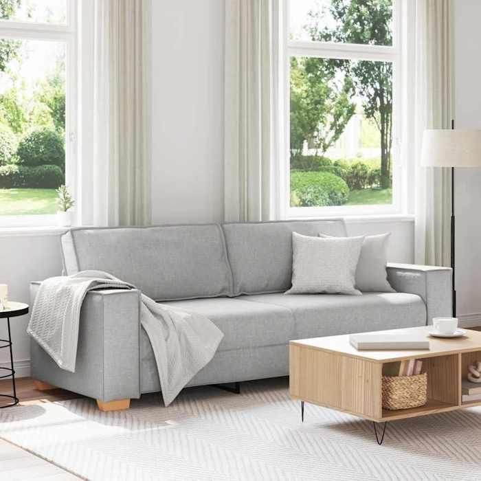 Canapé 3 places - vidaXL - Gris nuage - 180 cm - Tissu polyester - Cadre bois et métal - Accoudoirs larges