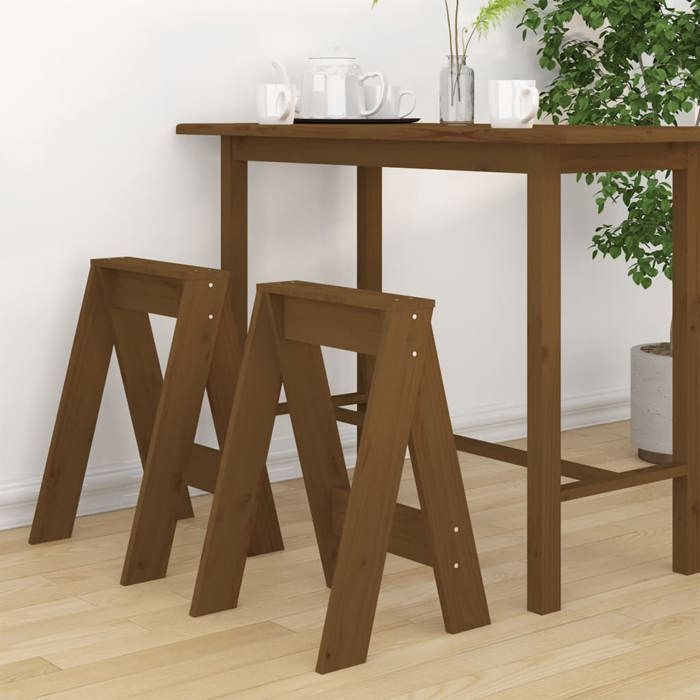 Tabourets en bois massif - vidaXL - Lot de 2 - Marron miel - 40x40x60 cm - Bois de pin - Capacité 110 kg - Sans dossier