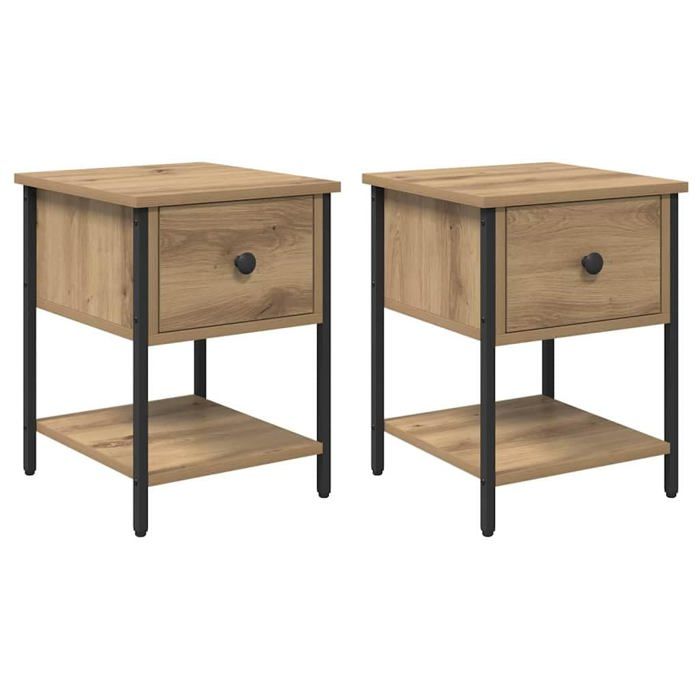 Table de chevet moderne - vidaXL - Chêne artisanal - Bois dingénierie - 34x35.5x45 cm - 2 pièces