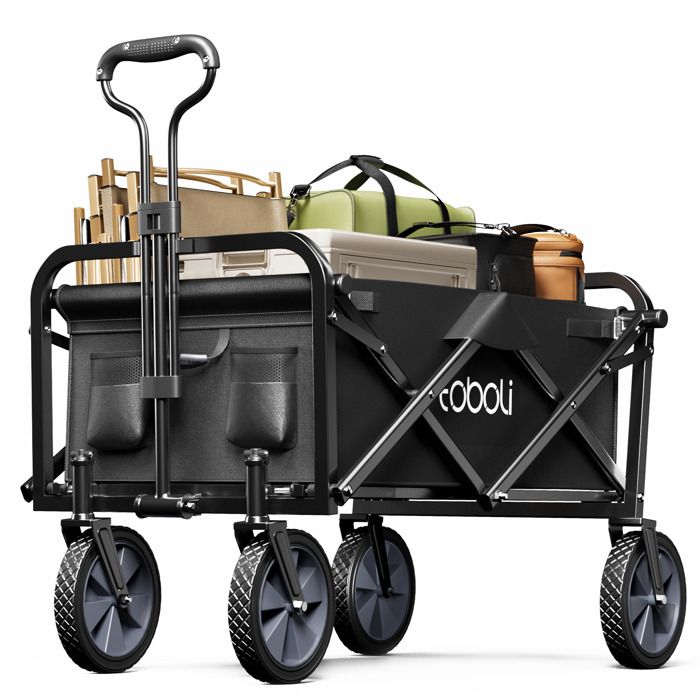 Toboli Chariot de transport Enfant Noir Pliable 100 kg avec Roulettes 1020x505x1010 mm Poignée Télescopique Transport Outils Tout-te