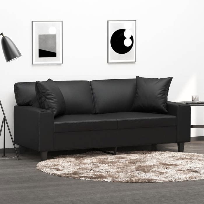 NEW 2026 Canapé moderne - Design ergonomique - pour salon - 2 places avec oreillers décoratifs noir 140cm similicuir L1952