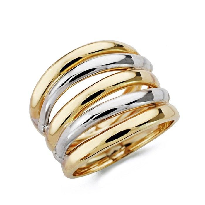 Bague bicolore en or 9 carats avec anneaux simples pour femme