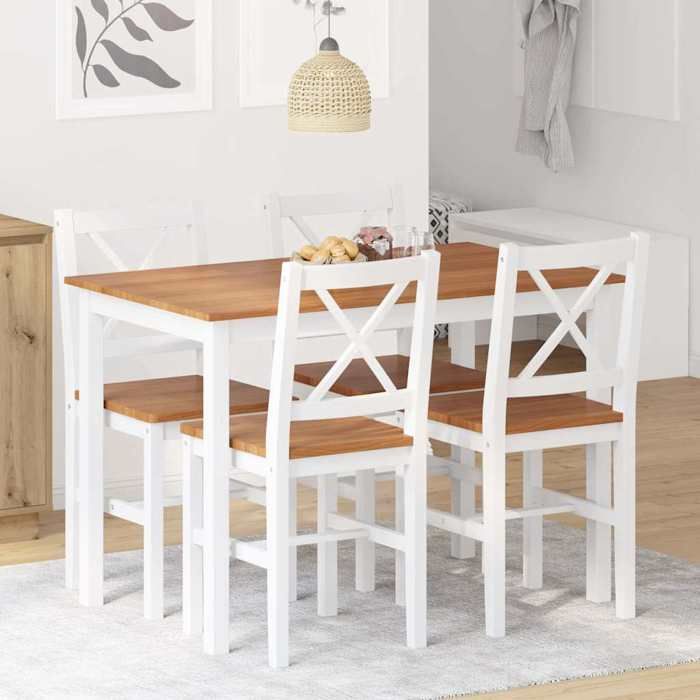Promotion mars * Chaises et Table de salon SOLDES CHIC Brun Ensemble de salle à manger 5 pcs - Construction Solide - Marron et bla