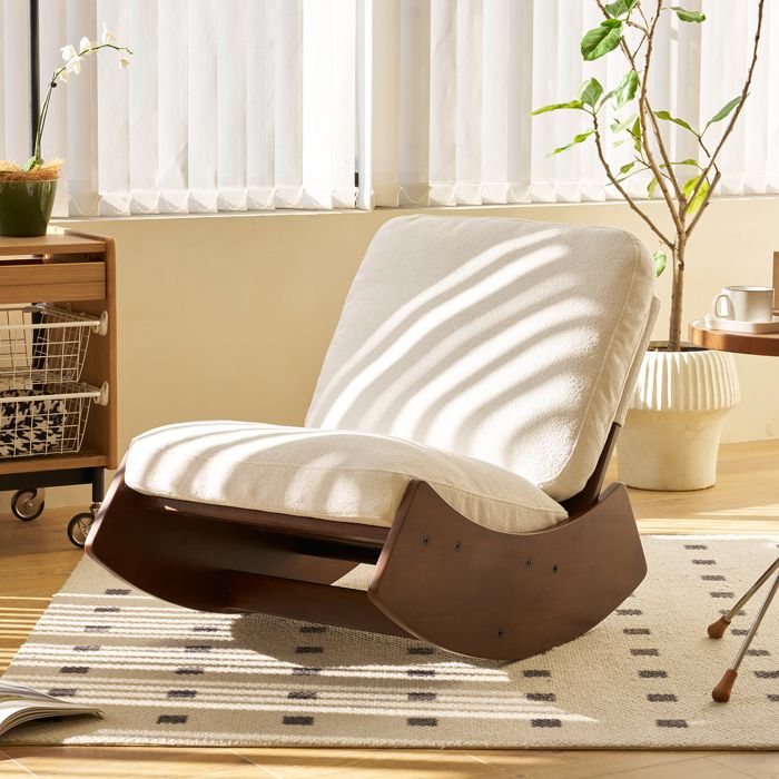 Fauteuil à bascule berçant confortable - Revêtement de qualité structure en bois massif idéal pour salon/ chambre (blanc)