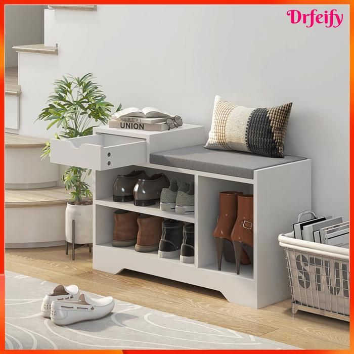 Banc à chaussures - AKOZON - 8868 - 1 tiroir - 3 compartiments - Coussin mousse haute densité