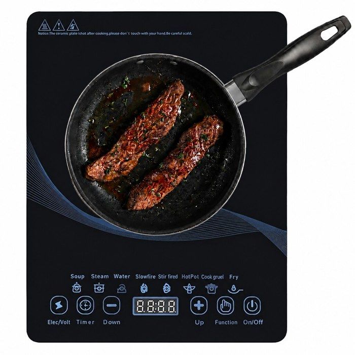 Plaque Induction Portable 2200W 1 feu Panneau en Verre Trempé Réglage de la Puissance Sur 8 Niveaux Minuterie 180 Minutes