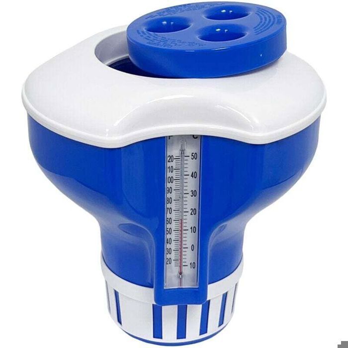 Grand flotteur doseur comprenant thermomètre doseur de chlore réglable pastilles de chlore et de brome accessoires de piscine