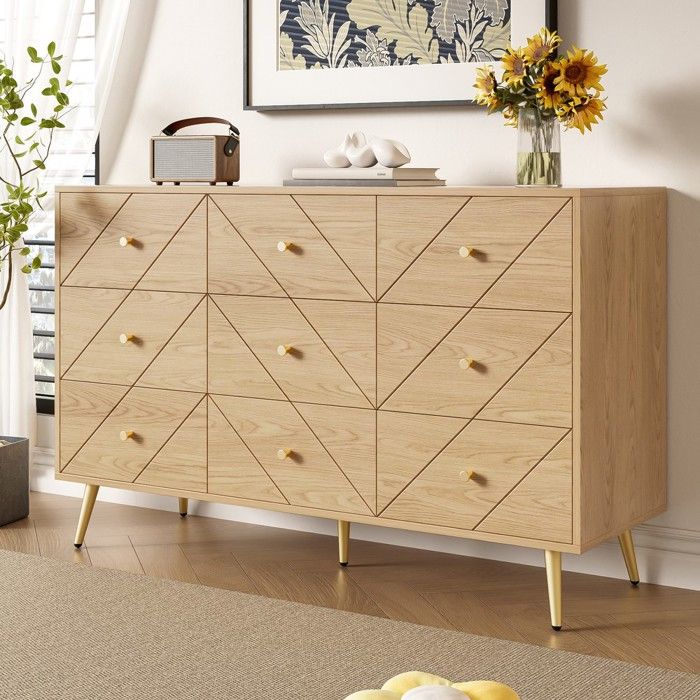 Commode - Zephmum - 9 tiroirs pieds fer motifs géométriques PB pour chambre salon couloir