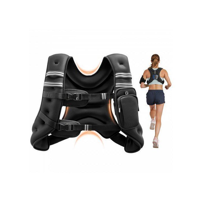 Gilet lesté 7 32 kg veste poids boucle réglable bande réfléchissante musculation course noir