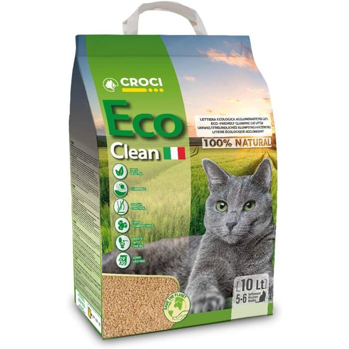 Eco Clean Litière chat 10 L agglomérante 100% végétale jetable WC anti-odeur longue durée absorption rapide Eco Clean Litière chat 10 L agglomérante 100% végétale jetable WC anti-odeur longue durée absorption rapide