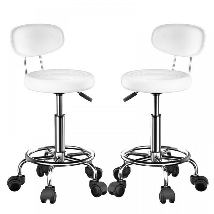 MIPAN. Chaises de Bar Lot de 2 Tabourets Hauts Hauteur Réglable(69-83.5cm) Revêtement en PU Rotatif sur 360° Blanc