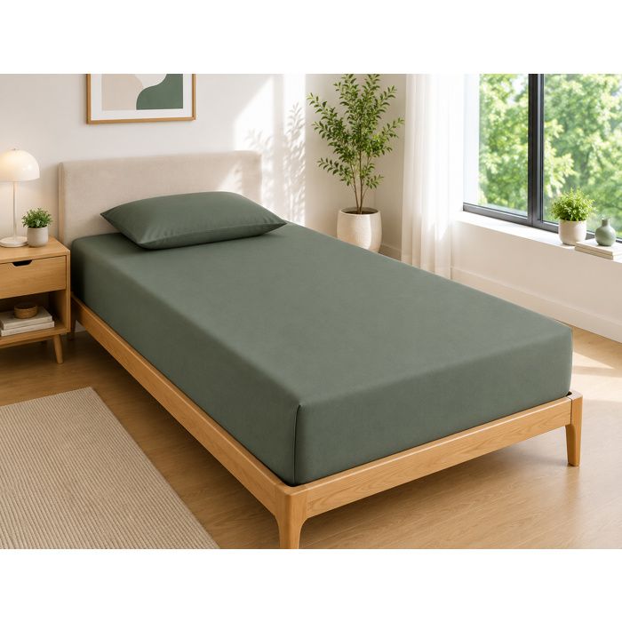 Drap Housse 90x190 cm 1 Place 100% Coton 57 Fils/cm² Bonnet 30 cm Romarin