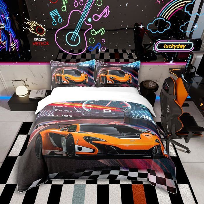 Housse de Couette 200x200 cm Enfant Garçon Parure de Lit Racing Automobile Design Voiture Sport Literie Modern PARURE DE COUETTE
