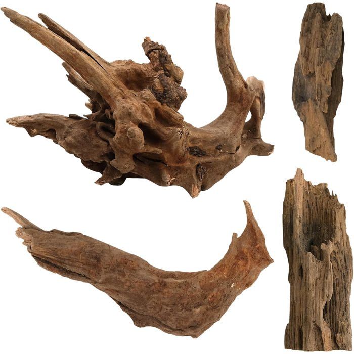 Racines en Bois Naturel pour Aquarium - Bois Flotté Déif - Lot de 4 8–15 cm Bois d’Aquarium pour Aquascaping Racine PERLE