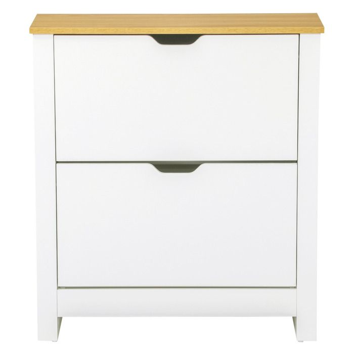 Meuble à Chaussures - Armoire 12 Paires 2 Tiroirs Rabattables Étagères Réglables - 72 x 26 x 80 cm - Blanc et Chêne