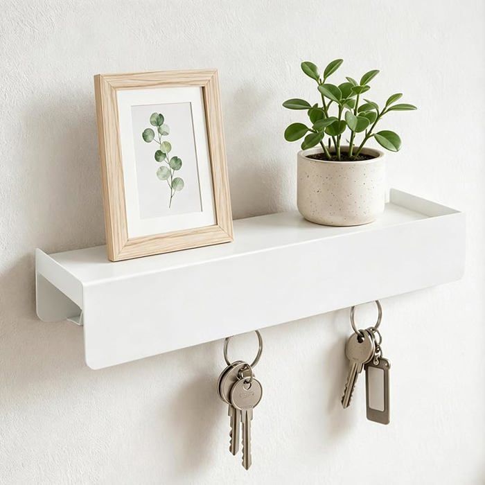 Porte Clef Mural 35cm Porte Manteau Mural Moderne avec Étagère pour Entrée 2 en 1 Aluminium Patère murale avec 6 Cr ARMOIRE A CLE