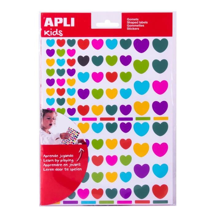 624 Gommettes Cœurs APLI Kids couleurs et tailles assorties - Cdiscount  Jeux - Jouets
