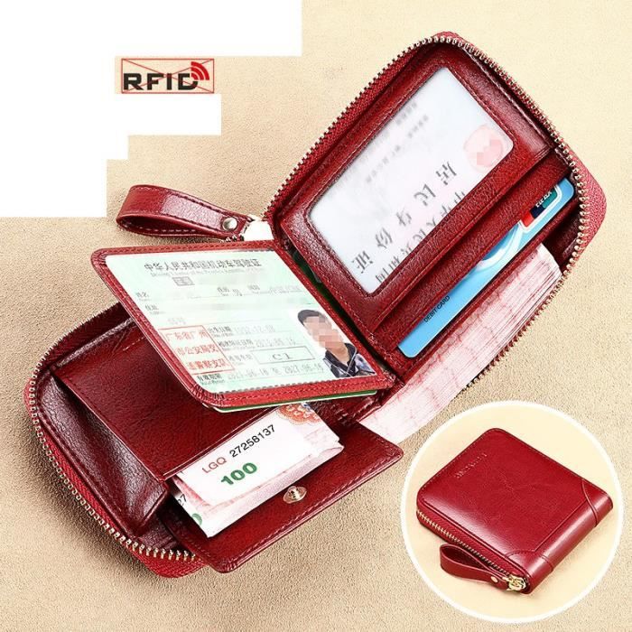 Porte-cartes En Cuir Synthétique - Mini Portefeuille Slim - 5 Emplacements Cartes + Poche Zippée - Rose