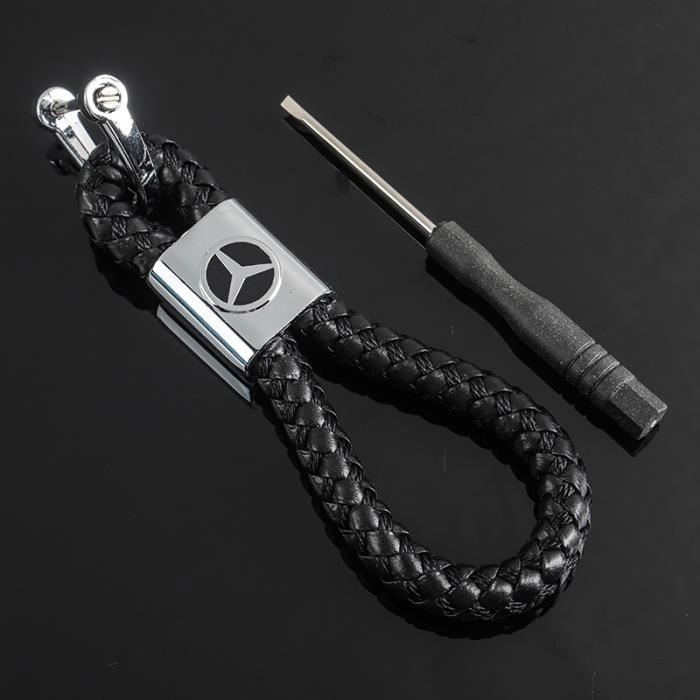 Porte-clés Mercedes En Cuir Et Corde Tressée - Neuf Sous Blister - Idée Cadeau Automobile