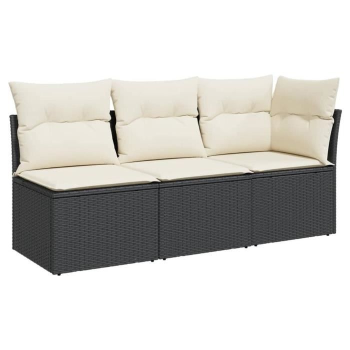 Canapé de jardin avec coussins 3 places noir résine tressée -BK366014 (PLA)