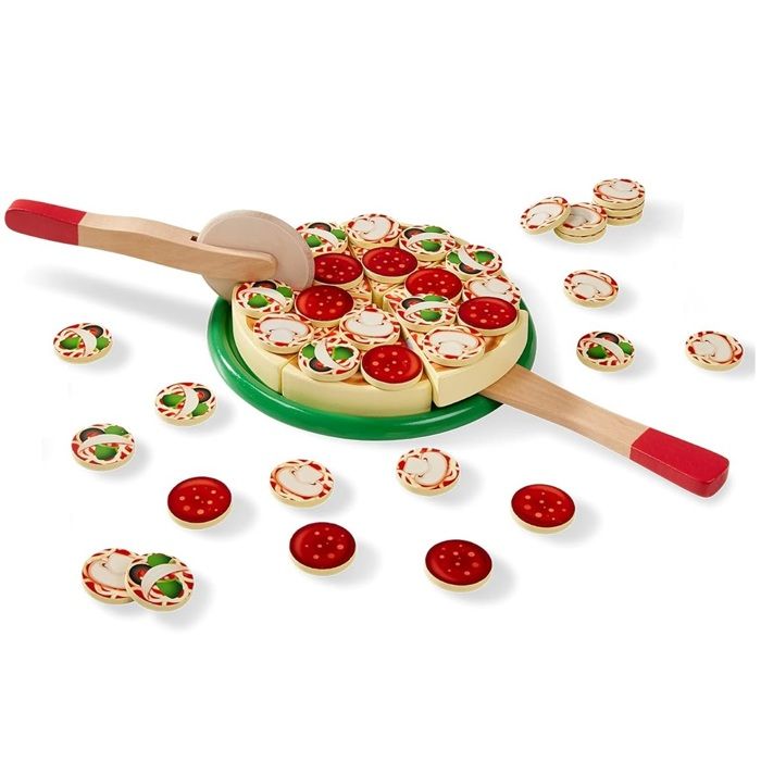 jeu d'imitation - melissa & doug - pizza en bois - bois - beige - a partir de 3 ans