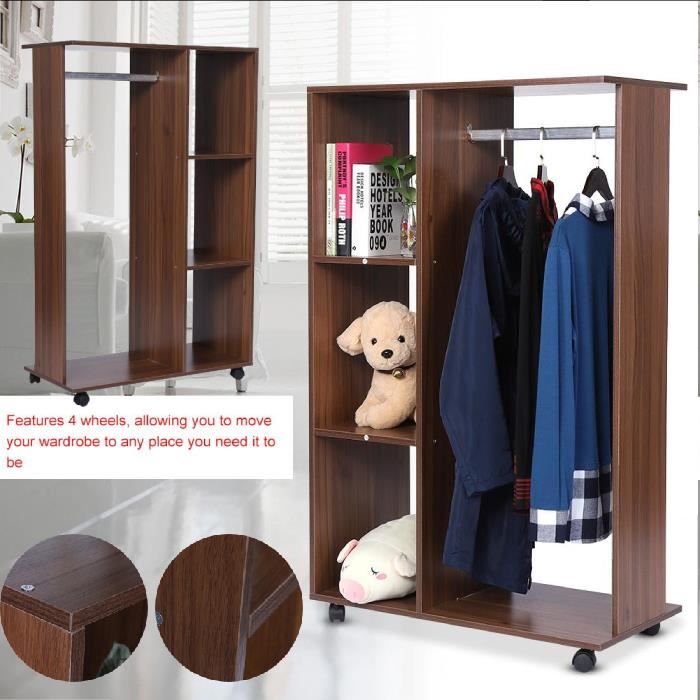 Armoire Penderie Etagere 2 Niches Penderie 4 Roulettes Pivotantes