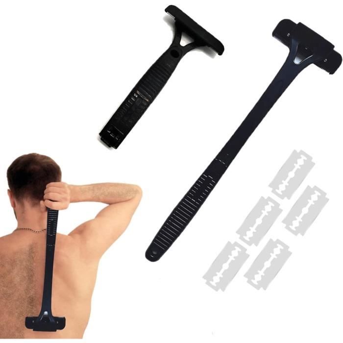 Rasoir Pour Dos Avec Manche Extensible - 15 Lames Inox, Facile D'utilisation, Noir