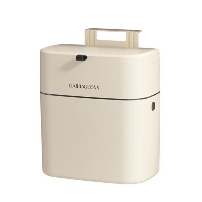 Poubelle Murale Suspendue Avec Couvercle - 26x25x15 Cm - Plastique Beige, Gain De Place - Pour Porte D'armoire Cuisine Ou Salle De Bain - 3