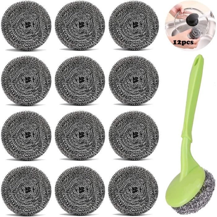Lot De 3 Brosses à Récurer En Laine D'acier Inoxydable Avec Poignée, éponge En Métal Pour Nettoyer La Vaisselle, Les Casseroles, Les Poêles, Les Barbecues (rose/bleu/gris